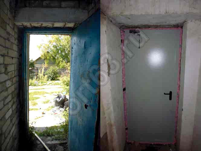 проем с противопожарной дверью до и после монтажа