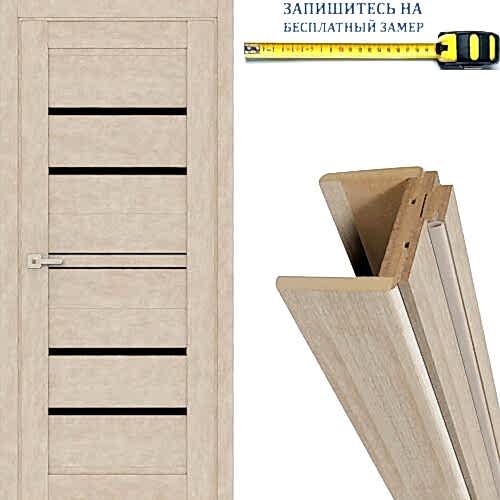 Стиль 26 межкомнатные двери бетон бежевый черное стекло